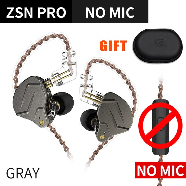 KZ ZSN Pro X Wired Headsets Stereo Bass Hybrid In-Ear Earphones Monitor Sports Gaming Headsets for Xiaomi Samsung Huawei Phones: gray no mic