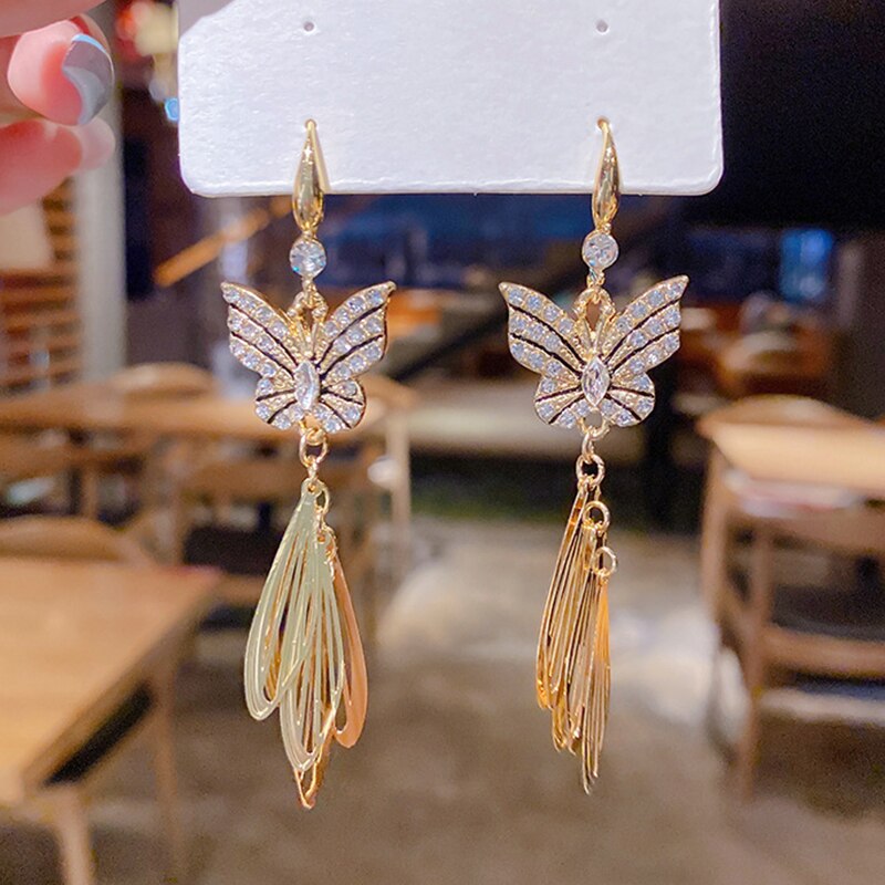 Koreaanse Elegante Leuke Strass Vlinder Stud Oorbellen Voor Vrouwen Meisjes Mode Metalen Ketting Earring Wedding Party Sieraden