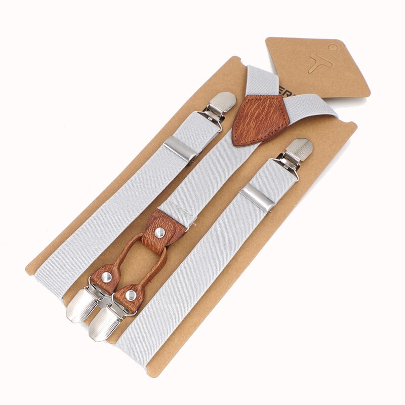 Kids Suspenders 4 Clips Leather Braces Kids Suspensorio Elastic Adjustable Tirantes Bretelles 2.5*75cm: Silver