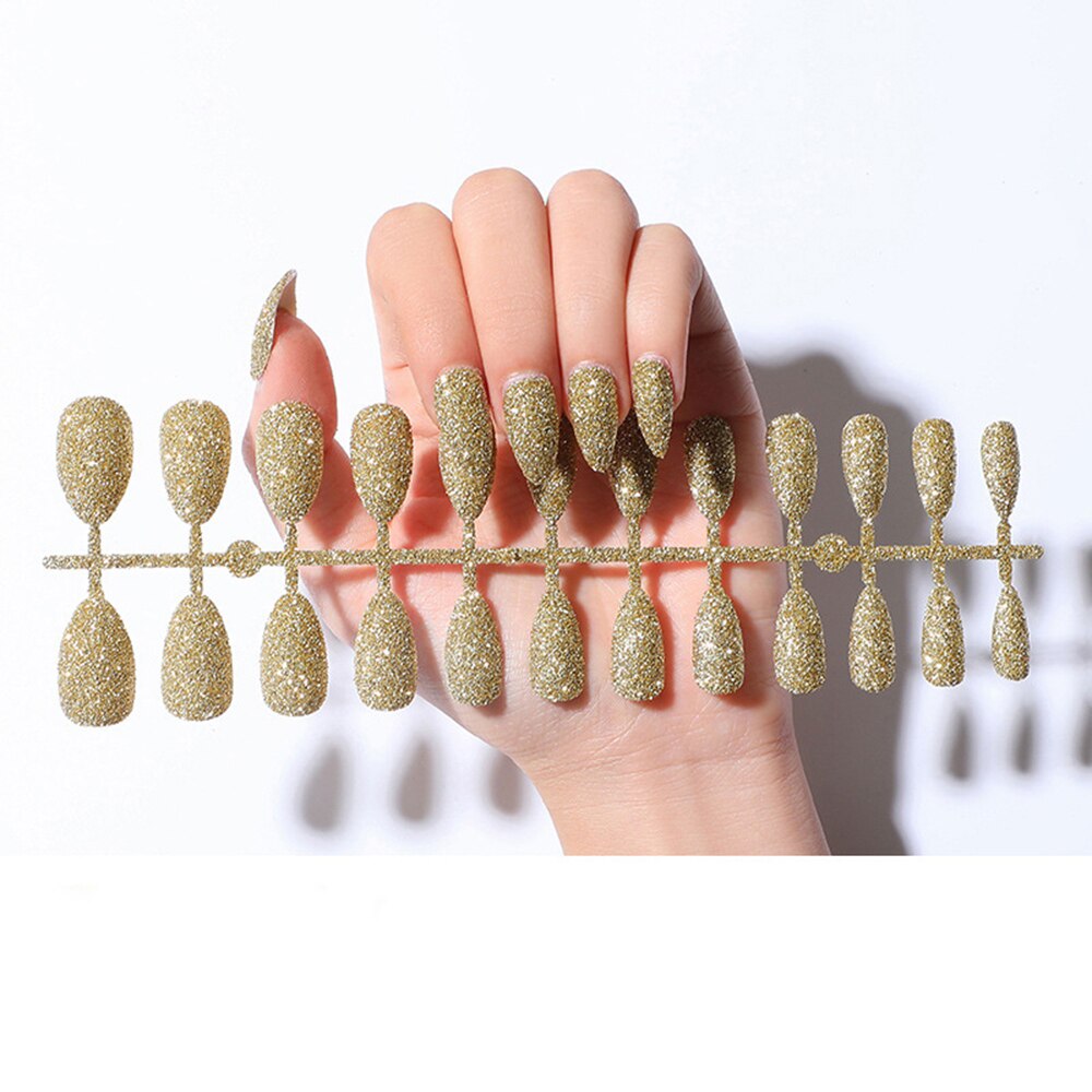 Faux ongles ballerine détachables, accessoire de manucure, 24 pièces, à paillettes de couleur bonbon, à porter, couverture complète: 10-Just 24PCS Nails