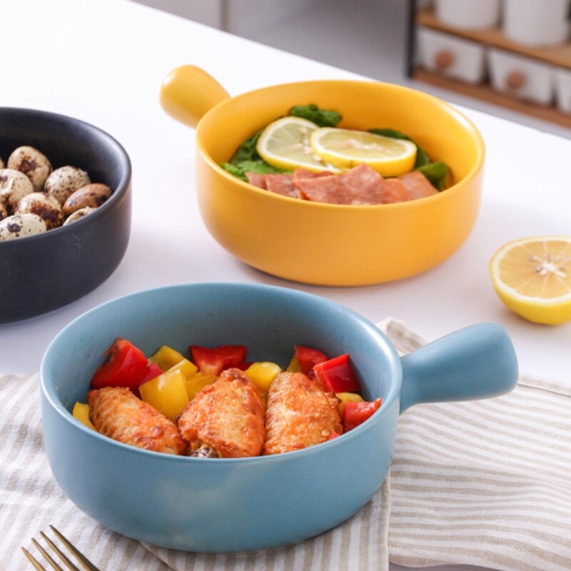 Nordisk keramisk salatskål med håndtag morgenmadsprodukter frugtskål ensfarvet dessert suppe nudelskål mikrobølgeovn speciel