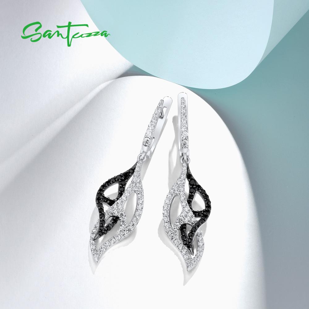 Santuzza Zilveren Oorbellen Voor Vrouw Pure 925 Sterling Zilver Zwarte Spinel Wit Zirconia Verlaat Klassieke Fijne Sieraden
