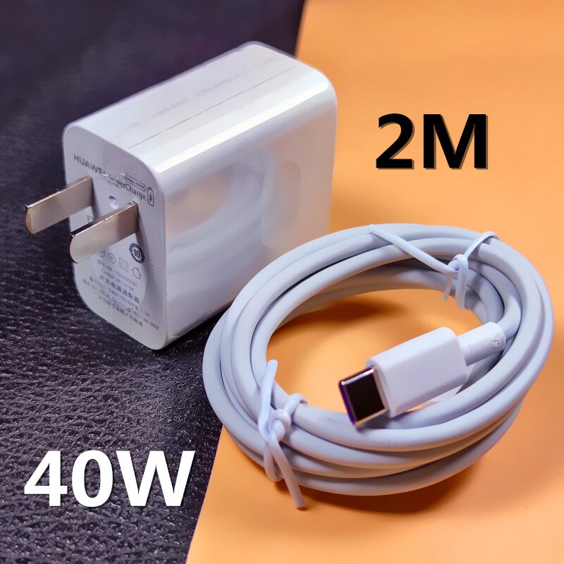 Huawei P40 Pro Original cargador 40W sobrecargar adaptador Usb 5A tipo C Cable para P30 P40 Pro amigo 20 30 Pro Nova 5t P20: US  2M CABLE