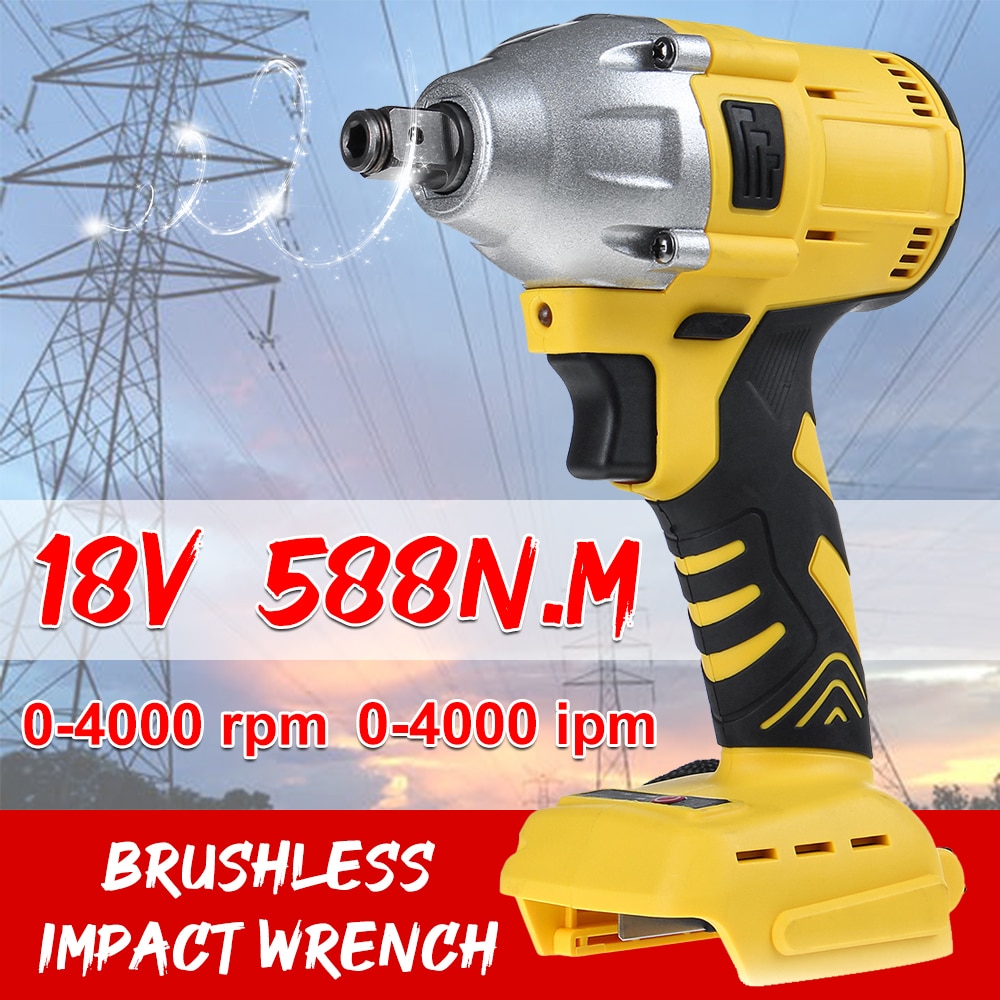 18V Electric Rechargeable Brushless Impact Wrench Cordless 1/2 Socket Power Tool Wireless Electric Wrenches without Battery