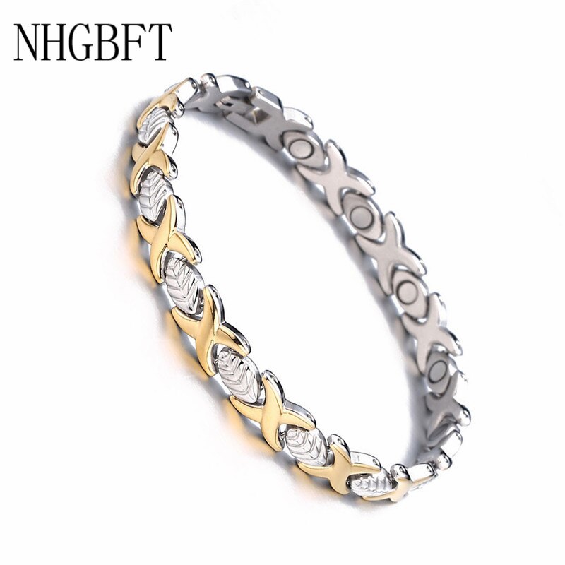 Nhgbft Gouden Kleur Kruis Vorm Magnetische Armbanden Armbanden Voor Vrouwen Roestvrij Staal Energie Gezonde Zorg Armband