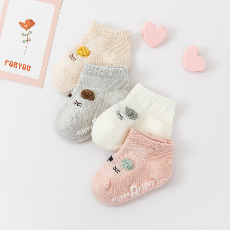 4Pairs Anti-slip Non Skid Ankle Baby Socks Mesh Breathable Rubber Grips Cotton Children Boy Girl&#39;s Toddler Floors Newborn Socks