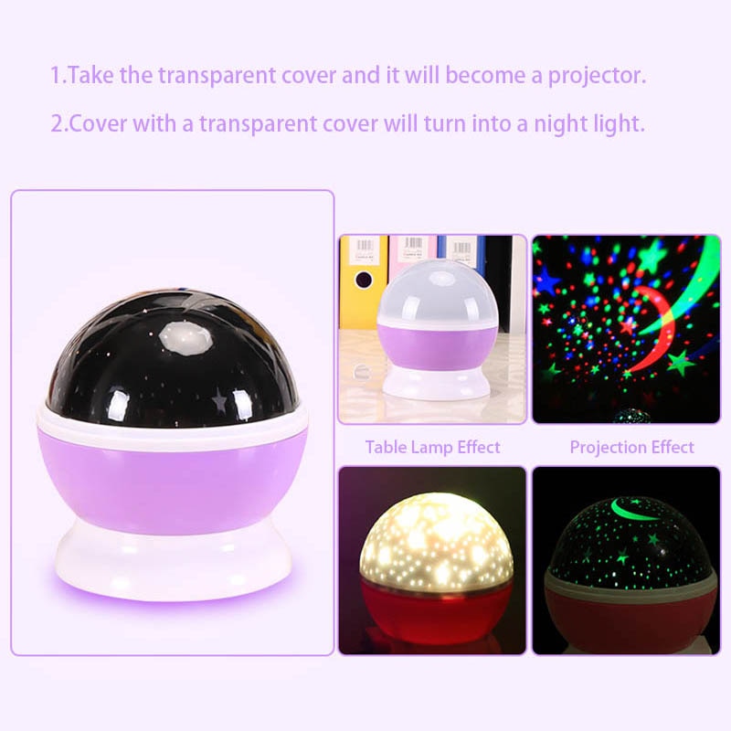 Novelty LED Rotating Star Projector Lighting Moon Starry Sky Children Baby Night Sleep Light Battery Emergency Projection Lamp