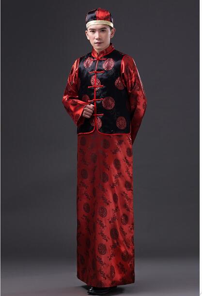 Uomini costume di Popolo Cinese veste + Maglia Maschio vestito di Linguetta Cinese Tradizionale costume Rosso Sposo Vestiti Cinese film costume 16: XL