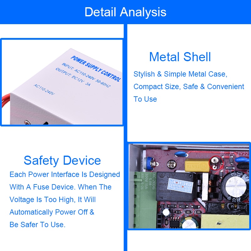 Eseye Access Control Power Supply DC 12V 3A RFID Door Access Control System AC 110-240V Machine