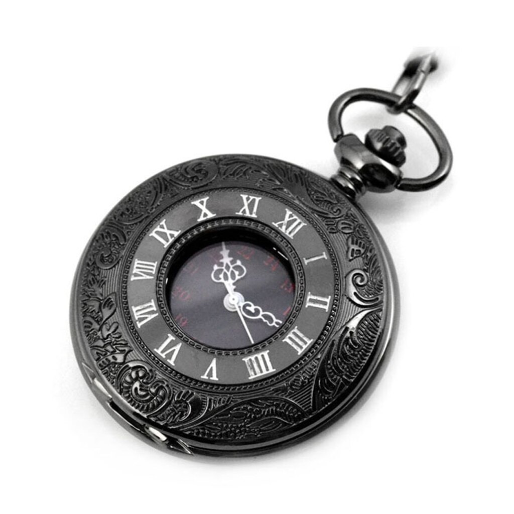 Unisex retro klassiek quartz zakhorloge ketting romeinse cijfers zwart