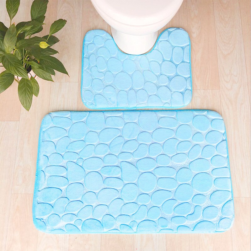 Set Van 3 Badkamer Badmat Set Wc Zachte Antislip 2Pcs Badmat Badkamer Tapijt Douche Tapijten Set wc Deksel Cover Vloermatten: Sky blue-2PCS