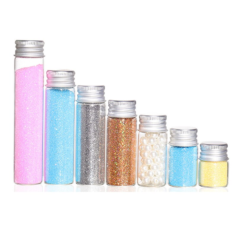 5Pcs Small Glass Jars Silver Screw Cap storage mini Glass bottle Test TUBE Vial Tiny Container DIY Wedding Home Decoration
