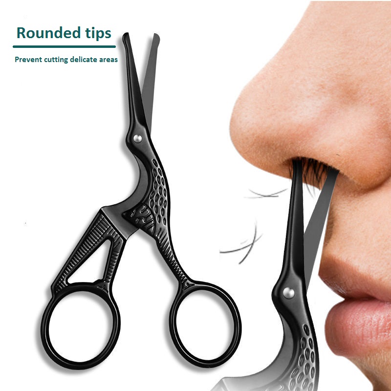 Ciseaux pour poils du visage arrondi professionnels en acier inoxydable moustache nez cheveux barbe sourcils cils coupe tondeuses