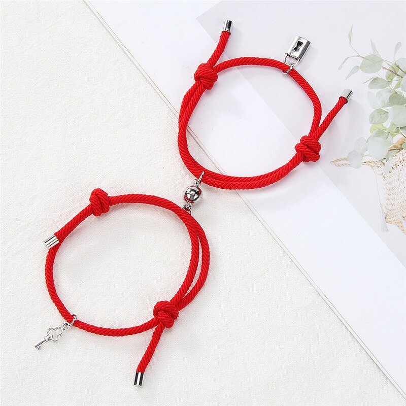 Mode Key Lock Metaallegering Paar Armband Magneet Attractie Beste Vriend Verstelbare Touw Armbanden Voor Vrouwen Mannen Sieraden: B