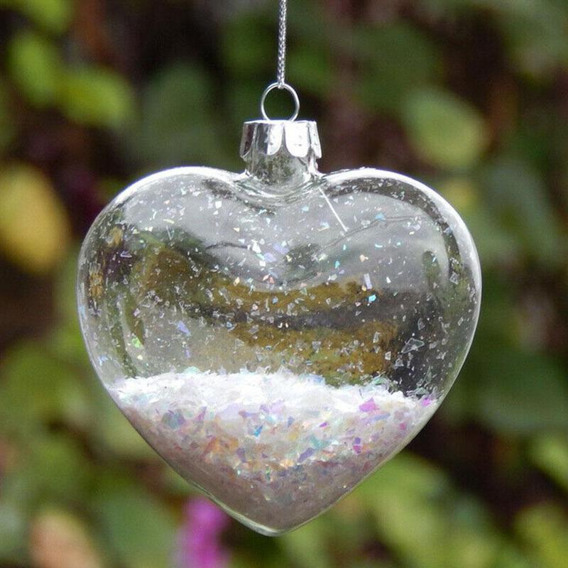 År julekugle hjerteformet gennemsigtig kærlighed glas træ hjem vedhæng diy ornament jul  i9 b 0