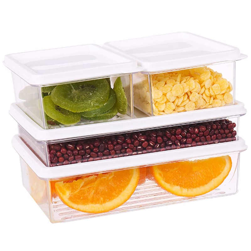 Clear Fridge Storage Containers with Lids Stackable Set 4 Refrigerator Organizer Bins Use in Snacks Grain and Fruit: Default Title