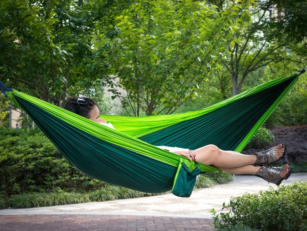 Ultra-Lightweight Portable 270 x 140cm Double Camping Hammock in Nylon for Travel, Garden, Beach, Yard, Hiking Green
