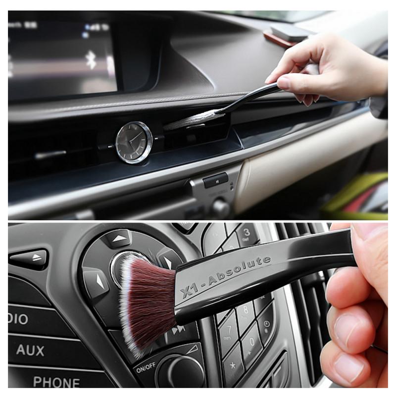 1 unidad de aire acondicionado para coche, cepillo de limpieza de salida de aire, cepillo de doble cabezal interior de cuero, tablero de tablero para asiento, herramienta de limpieza para coche