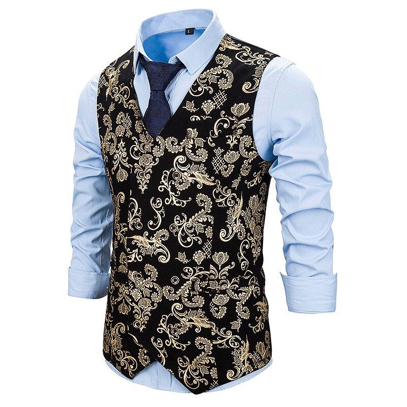 Vest Men Double-breasted Classic Golden Silver Bronzing Paisley Jacquard Silk Waistcoat Vests Party wedding Vest Suit