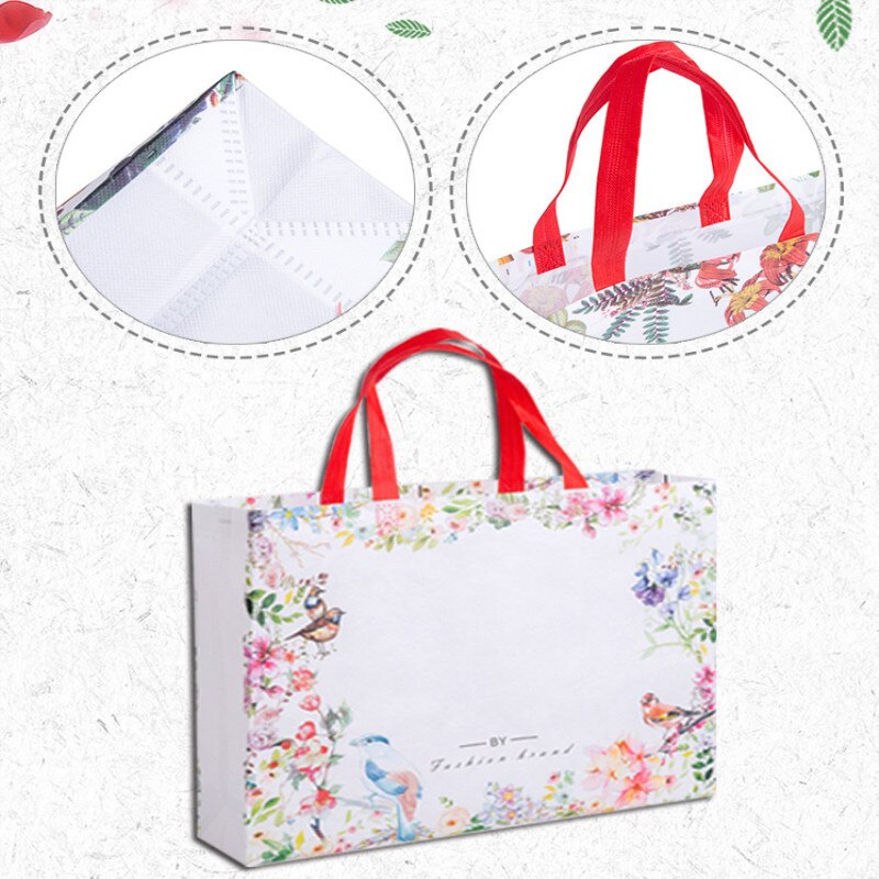 Idyllic Flowers Foldable Non-woven Fabric Shopping Bag Reusable Tote Pouch Women Travel Storage Handbag Shoulder Bag