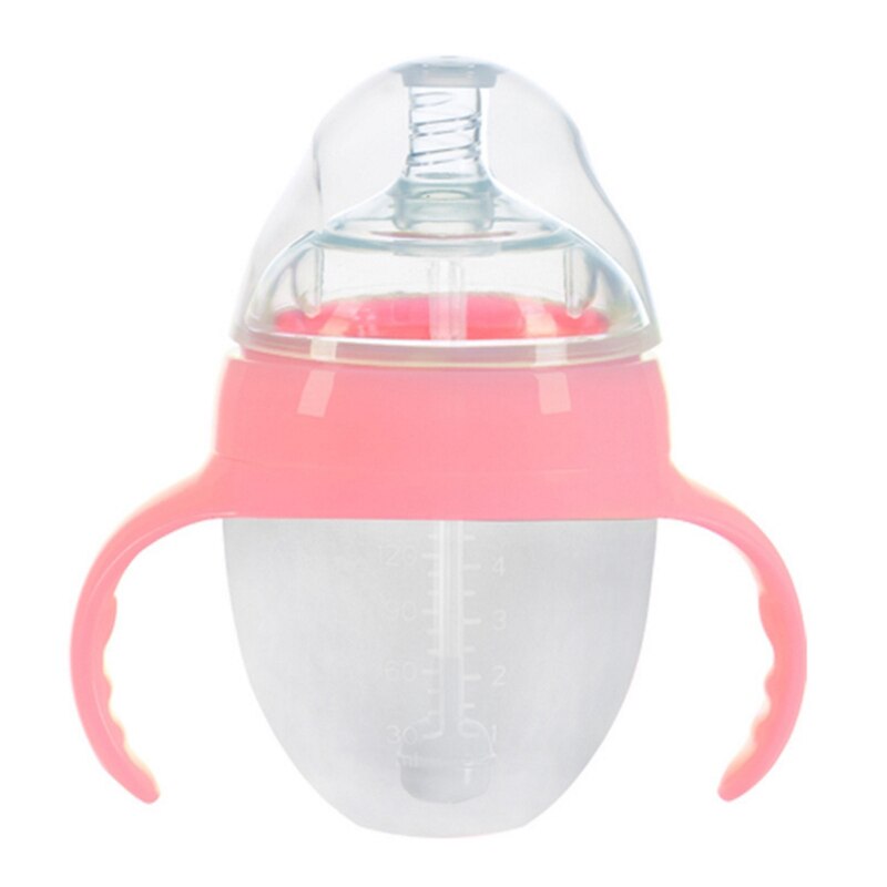 Biberón de silicona antiflatulencia para bebé recién nacido, botella de 4 estilos de gran calibre con asa, suministros para bebé, herramientas de alimentación para leche: 150ML-P-With handle