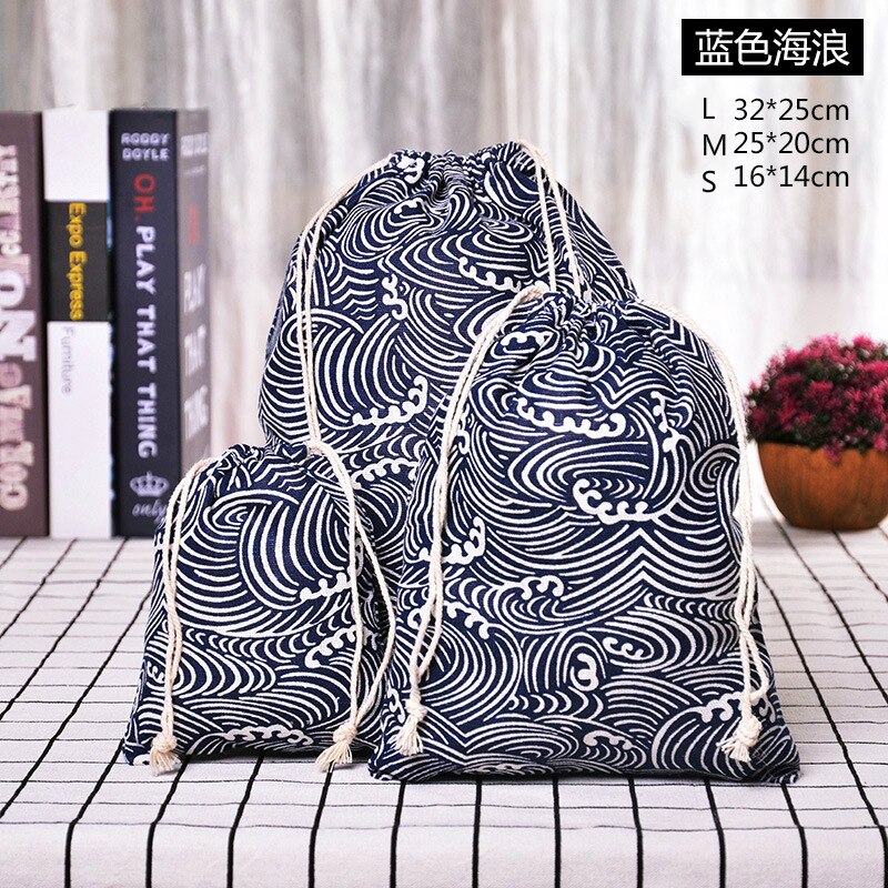 3 pçs sacos de cordão de pano simples artesanal algodão linho armazenamento bolsa de presente pacote bolsa de moedas viagem feminina estilo japonês: 5