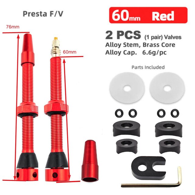 40/60Mm Fiets Tubeless Band F/V Klep Vacuüm Air Valve Aluminium Mtb Road Fiets Tubeless valve Tool Set Fietsen Onderdelen: 60mm Red A