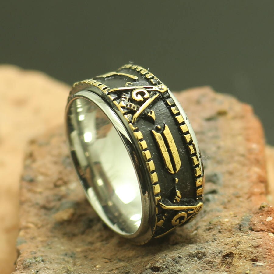 Mens 316L Rvs Freemasons Dubbele Rotatie Ring