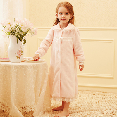 2 colori simpatici indumenti da notte per bambini Toddler Baby Princess colletto rovesciato flanella accappatoio accappatoi con cappuccio pigiama da notte: pink / L Height 115-125cm