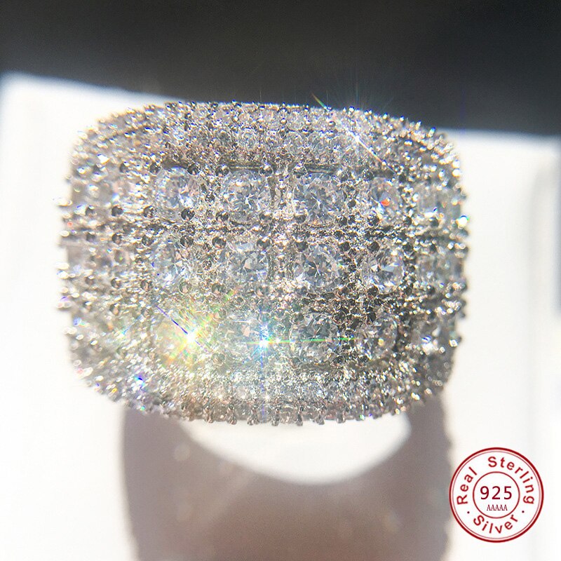 Anillos de piedra circón AAA para mujer, Plata de Ley 925 grande, joyería Anillos de Compromiso de boda