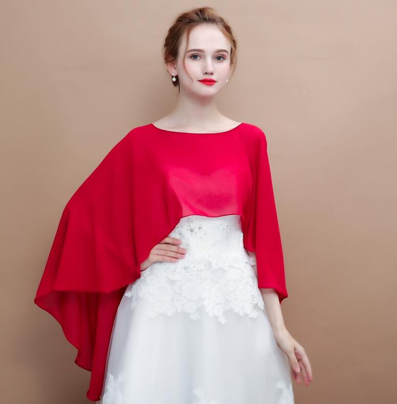 Janevini chiffon bruidscape sjaal voor trouwjurk high low lente zomer dames bolero rode cape wit marineblauwe omslagdoeken stola's: Bordeauxrood