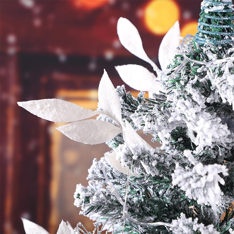 Weiße Weihnachts-Glitzerblätter, 34 cm, künstliche Weihnachtsbaumzweige für Weihnachtsbaum, Heimdekoration, DIY-Kranz, Basteln,