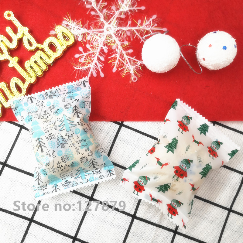 50 stuks Kerst Xmas Elanden Dessert Tassen Heat sealing Plastic Koekjes Bakken tassen Cake Biscuit Candy Plastic Verpakking Zakken