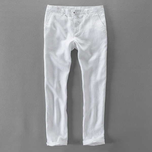 100% Reinem Leinen lässig Hosen Männer Lange Hosen Männer Geschäft Hosen Für Männer Pantalones Pantaloni Un Pantalon: 34 / Weiß