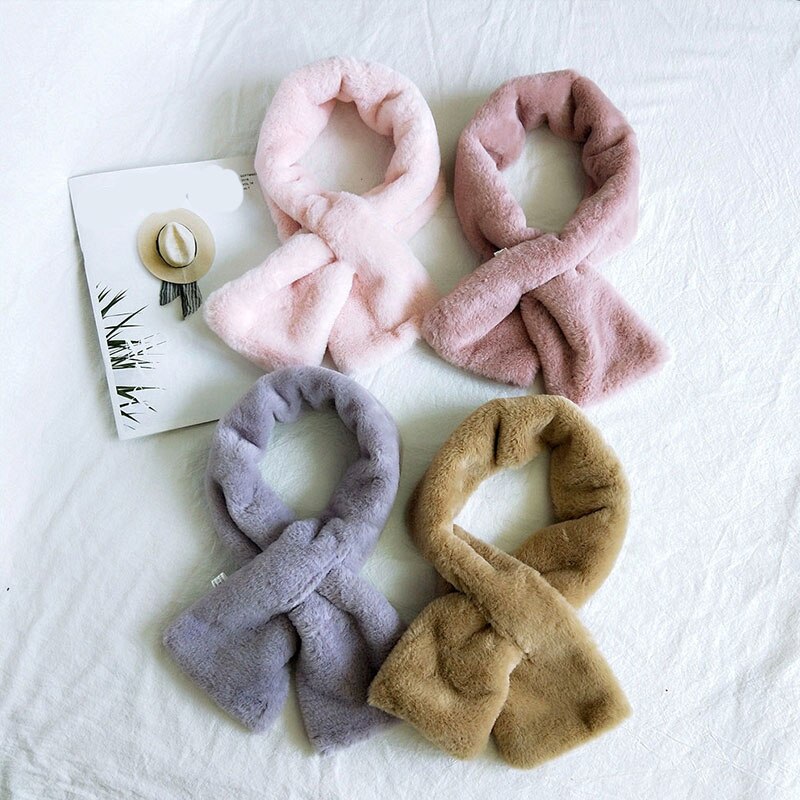 Écharpe d'hiver en fausse fourrure douce et confortable, cache-cou épais, peluche chaude, écharpe croisée, col châle, écharpe bavoir de couleur unie