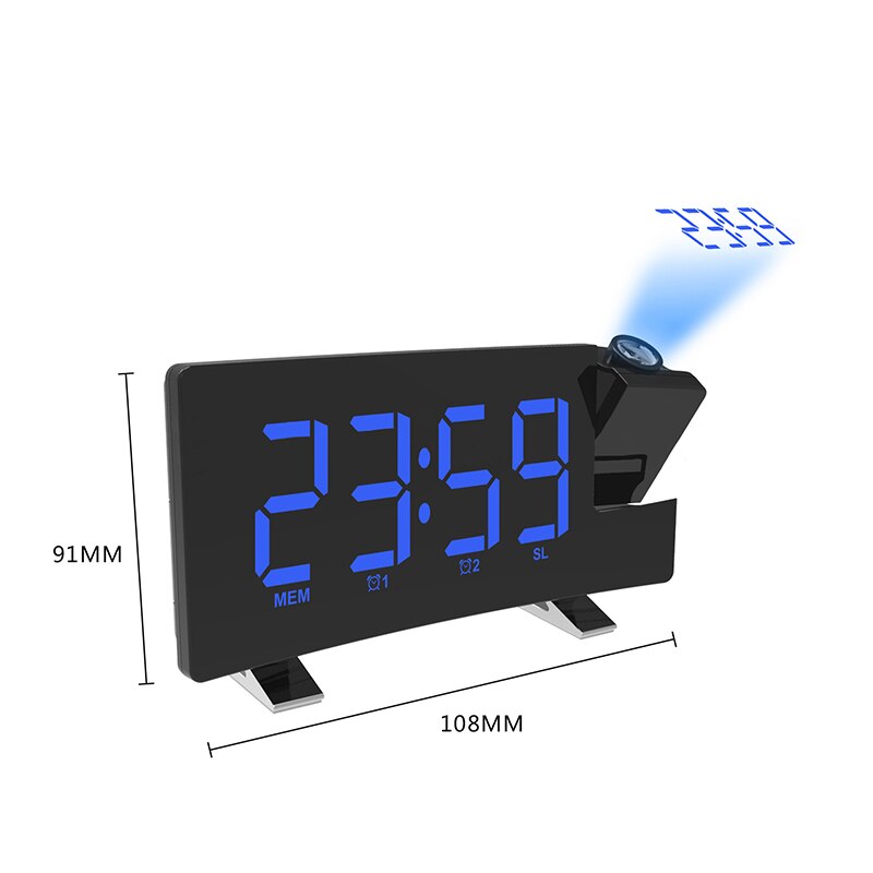 Projection Alarm Clock Digital Ceiling Display 180 Degree Projector Dimmer Radio Battery Backup Wall Time Projection