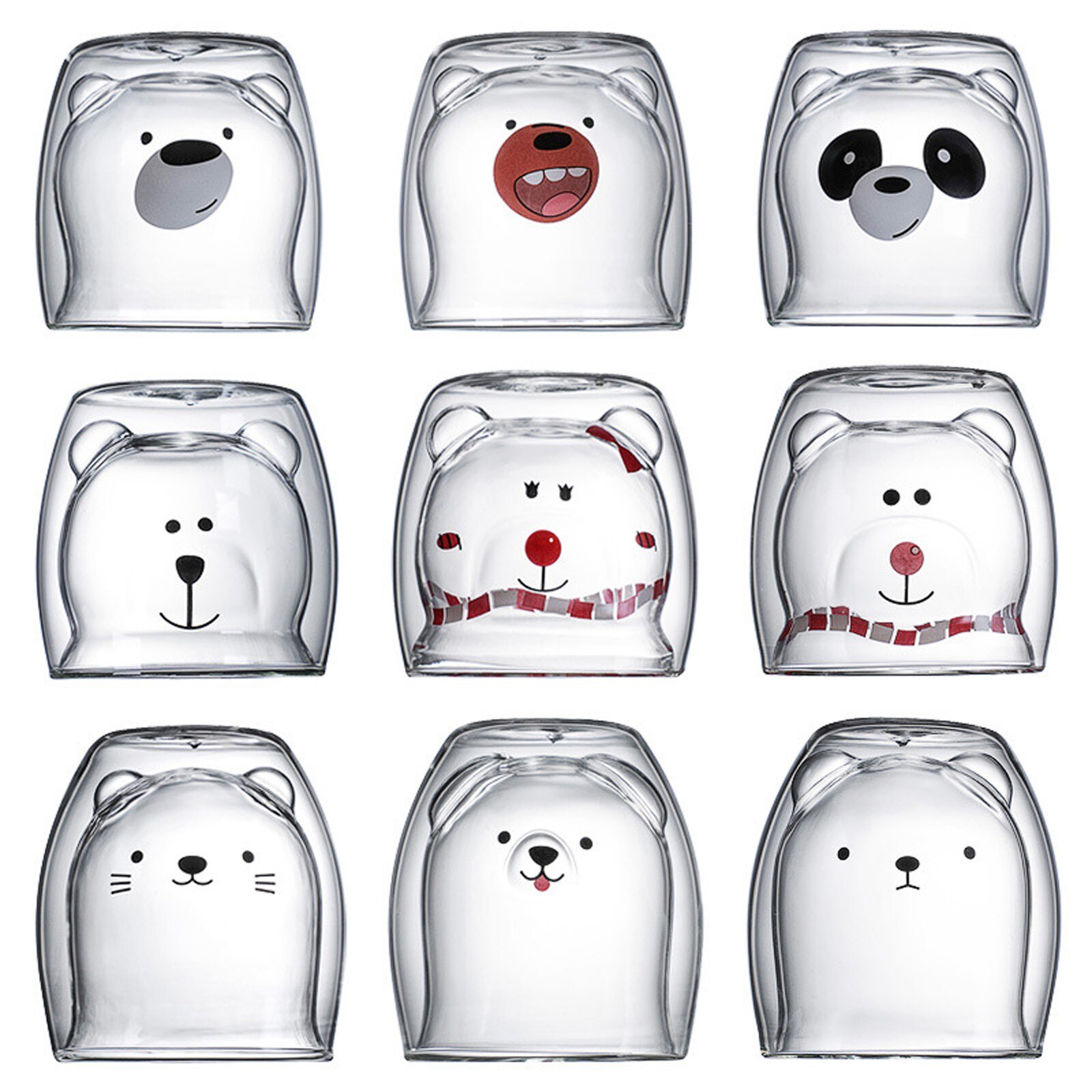 Mooie Glazen Mokken Beer Kat Hond Dier Dubbele Laag Thee Melk Koffie Cup Met Ronde Mond Voorkomen Brandwonden Cartoon kerstcadeau