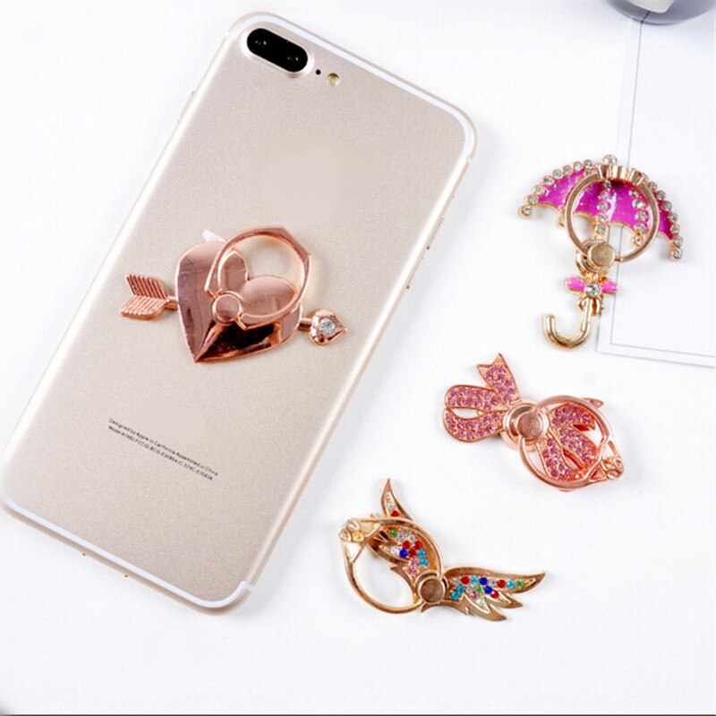 Heart Mobile Phone Stand Holder Metal For iPhone Huawei Ring All Phone Finger Ring Mobile Phone Stand Diamond