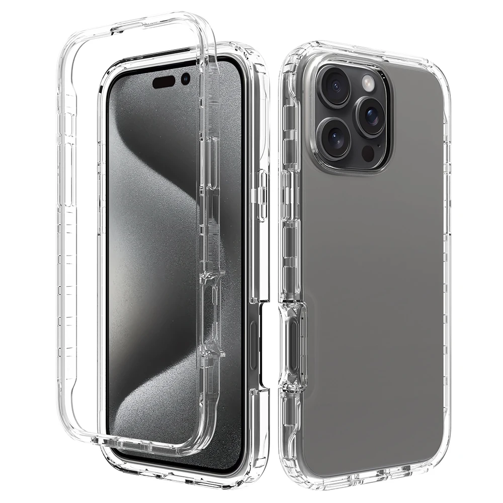 Funda protectora contra caídas de cuerpo completo 360 para iPhone 16 15 13 14 12 Mini 11 Pro Max XR XS 10X7 8 Plus cubierta transparente ajustada antideslizante: ordenador personal + TPU
