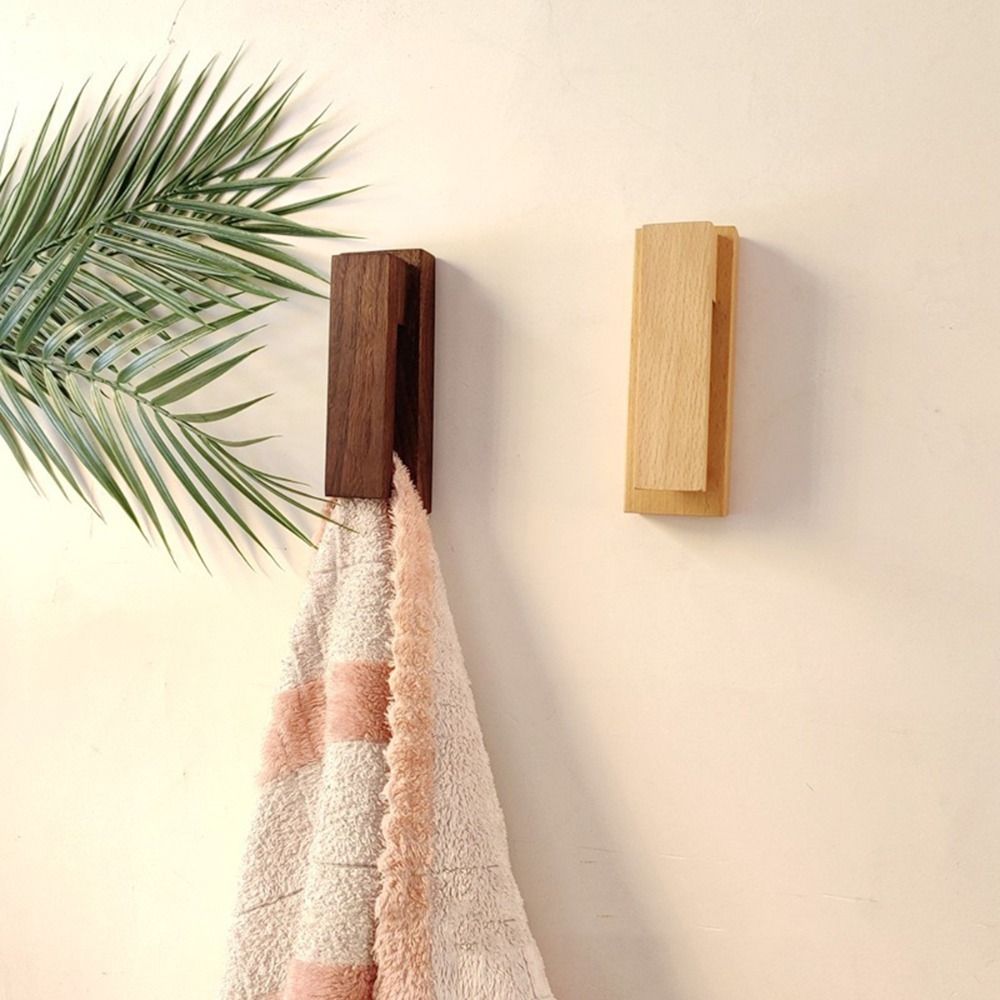Crochet mural en bois adhésif multi-usages, patère en bois, porte-manteau, porte-clés, écharpes, décoration de bain, sans poinçon