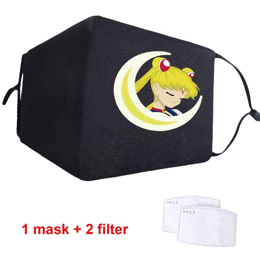 Sailor moon sød dejlig japan anime vaskbar anti-støv mund ansigtsmaske voksen sort anti-støv ansigtsbeskyttende muffel cover maske: 86002