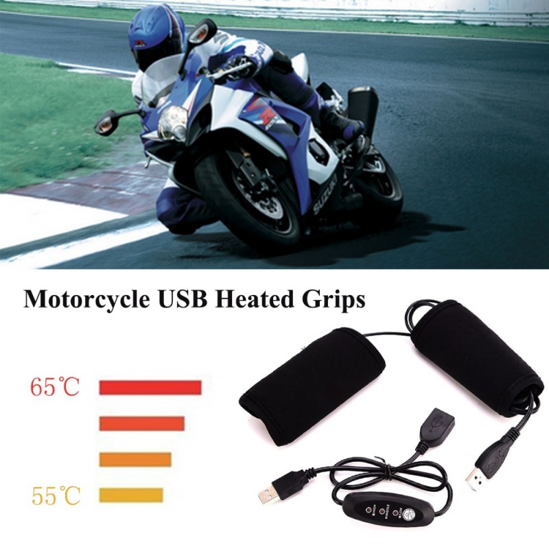 1 Pair Motorcycle Heated Grips USB Electric Bicycle Motorbike Motorcross Handle Handlebar Warmer Removable Grips
