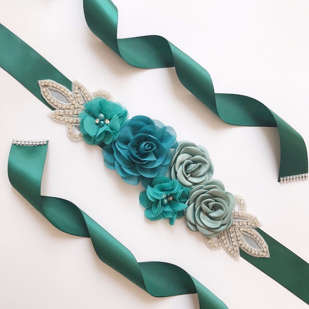 Vintage sidenband långa bälten chiffong blommor glänsande strass kvinna skärp bälten bröllop bröllop formell tillbehör