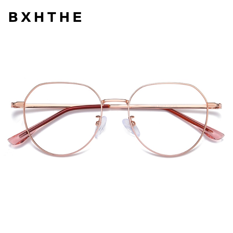 Pink Women Alloy Eyeglasses Women Prescription Optical Glasses Frame Round Myopia Spectacles Computer Eyewear