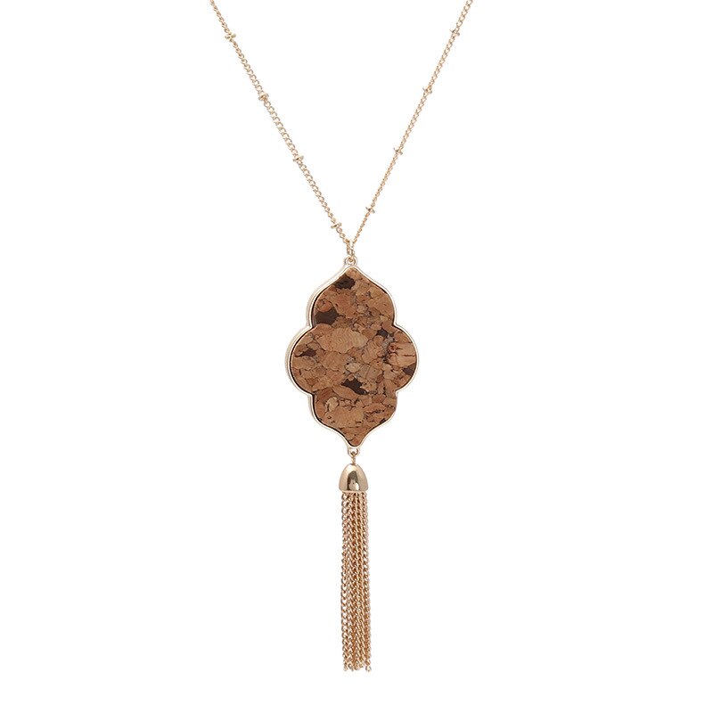 ZWPON, collar de madera de concha de abulón inspirado en marroquí, cadena de aleación, collar con borla para mujer, joyería