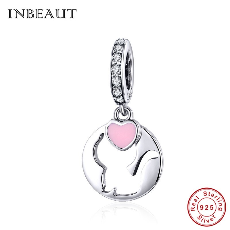 INBEAUT 100% 925 Sterling Silver Cute Heart Naughty Cat Dog Deer Charms fit Brand Bracelet Moon Pet Beads for Jewelry Making: sc1140-2