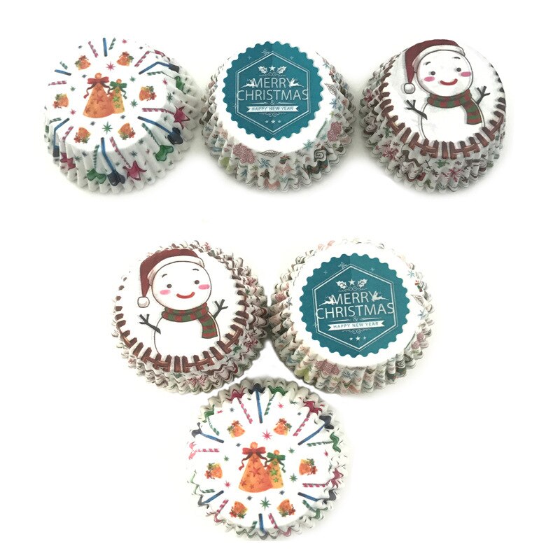 Moldes de papel para pastelitos de Navidad decoración para pasteles, accesorios de cocina, utensilios de decoración de repostería, 100 Uds.