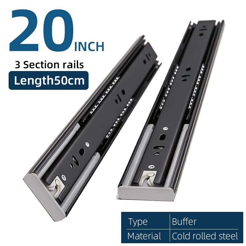 Cabinet Sliding Rail 10"-20"Steel Drawer Slides Soft Close Track Cushioned Silent Closing Three Section Sliding Rails Axis Slide: Buffer 20 inch 50cm
