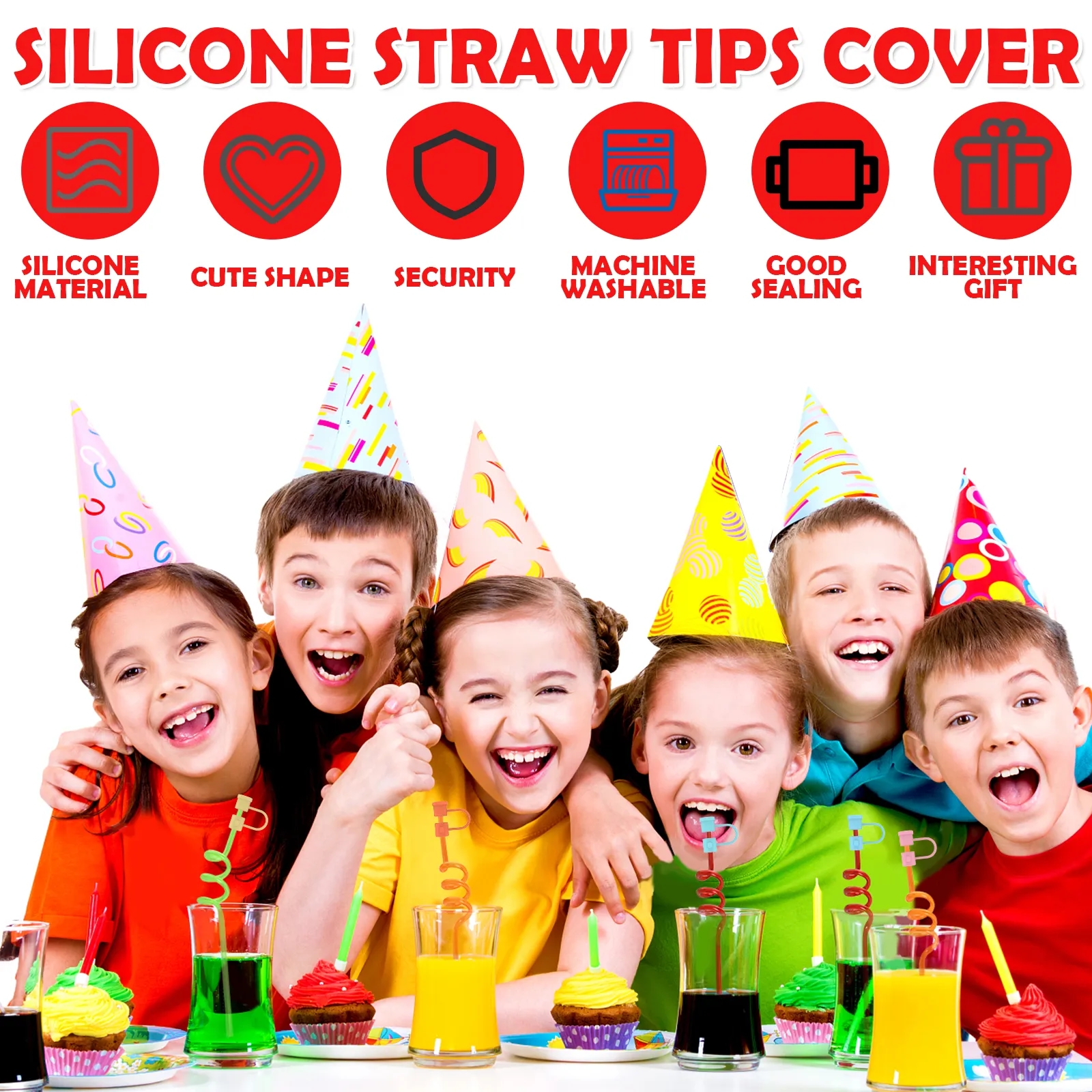 24Pcs Silicone Straw Tips Cover Reusable Straw Tips Lids Colorful Straw Plug Dust-Proof Drinking Straw Cover Portable Silicone