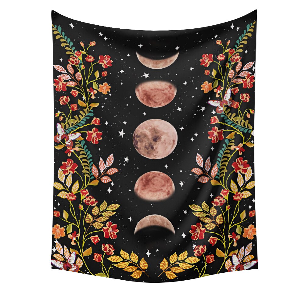 Moon Phase Tapestry Wall Hanging Flowers Moon Black and White Wall Art Tapestry for Bedroom Living Room Dorm Home Decor: black